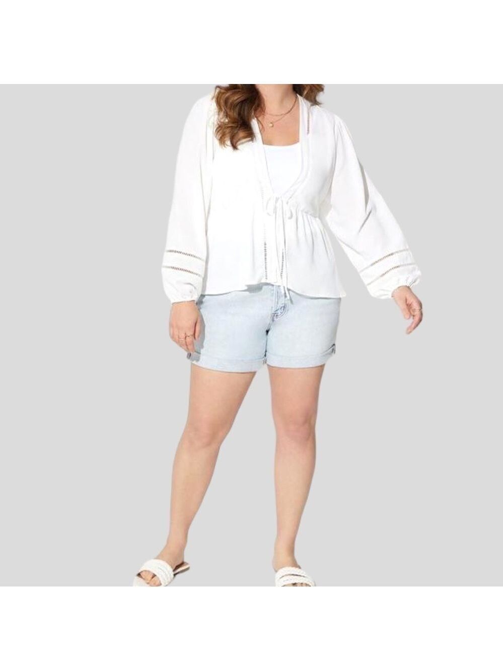 Torrid 2 Women’s White Eyelet Top Front Lace-up Cottagecore, Boho Long Sleeve - Picture 8 of 14